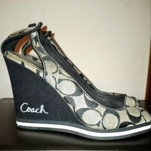 Coach women's 7 peep toe wedge